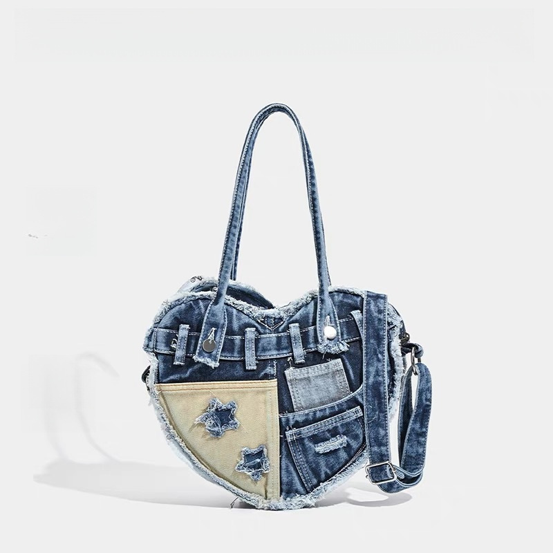 2025 New Style Denim Bag Fashion Trendy Niche Design Crossbody Bag Soft Girl Artistic Love Underarm Bag Shoulder Bag