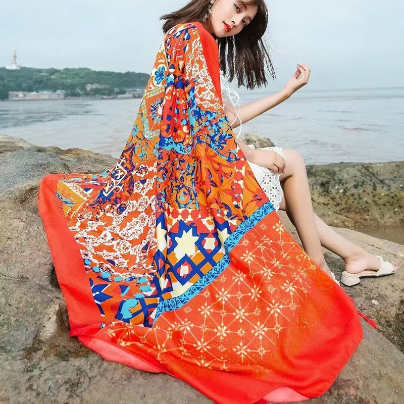 Sopa de satén de twill para mujeres 2025 bufandas de viento nacional de verano tibetanas bufandas de seda protector solar lago Qinghai turismo foto toalla de playa