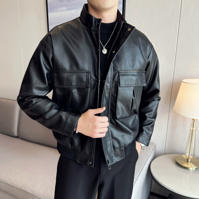 Demi-season polyurethane jacket, high-quality style