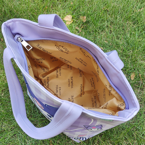 Cartoon leather waterproof widened hand storage bag outing tote bag love kuru rice box bag lunch bag