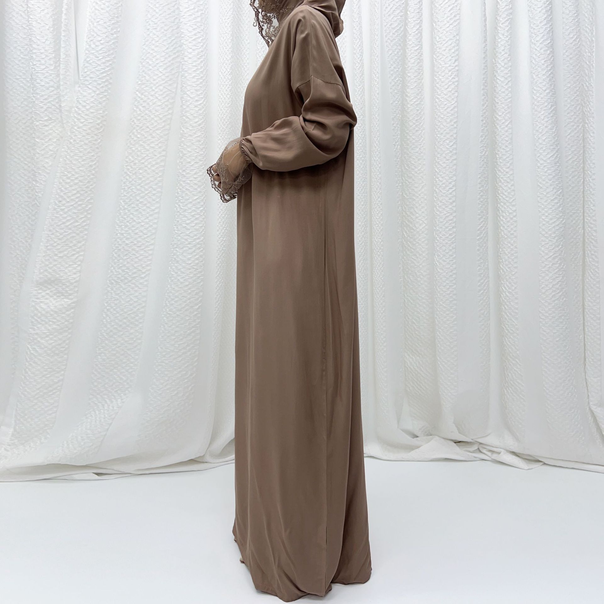 Langes Muslimisches Kleid Für Damen Mit Kapuze Einfarbig Weit_voghion.com