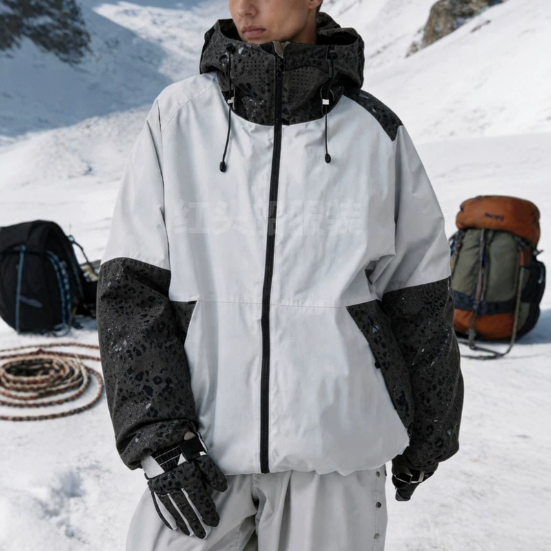 Men's winter jacket, color-changing when wet, leopard print patchwork, casual windbreaker, lightweight outdoor ski jacket, men's export apparel Men's winter jacket, color-changing when wet, leopard print patchwork, casual windbreaker, lightweight outdoor ski jacket, men's export apparel