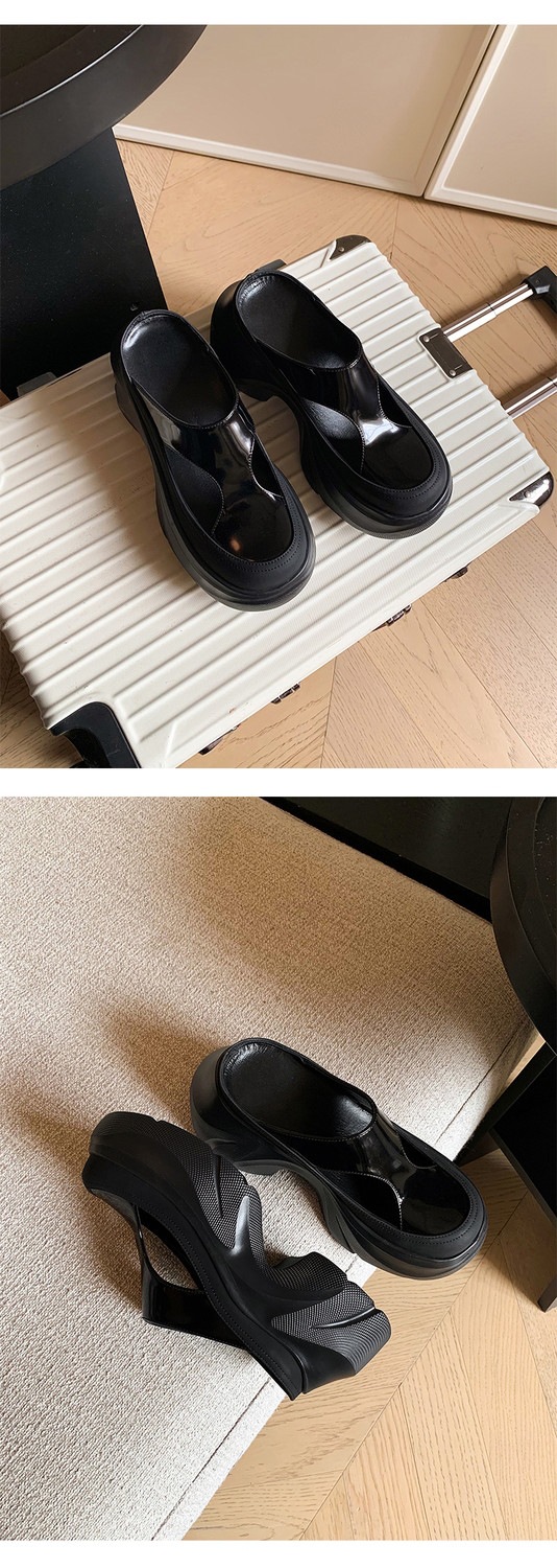 Dép sandal nữ da thật họa tiết da báo đế xuồng cao gót 9 cm — Trang chủ, màu đen, bạc chi tiết 47