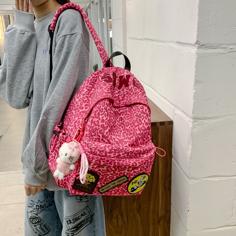 Cross-border New Trendy Leopard Print Backpack Large Capacity Korean Style Backpack for Female Junior High School and High School Students