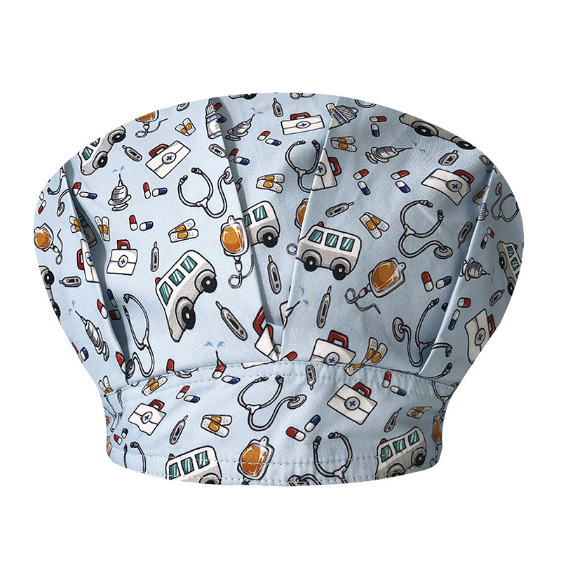 Sombrero de enfermera mujer chef cocinando cocina a prueba de aceite a prueba de humo pérdida de cabello sombrero esponjoso sombrero impreso puntera sombrero de trabajo ajuste elástico