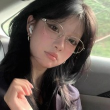 老钱风半框眼镜近视女可配度数高级感椭圆格雷系金丝素颜半钛框架