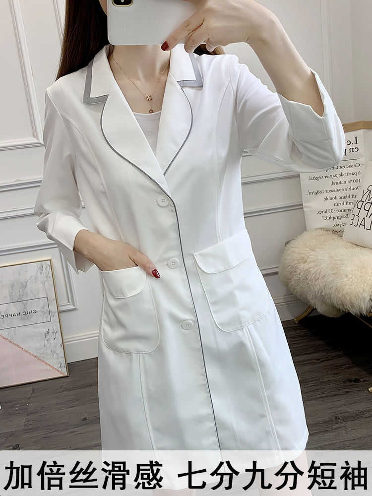 Small Beauty Salon Work Clothes Female Doctor Beautician Medium Short Sleeve Summer Skin Management Thin White Coat