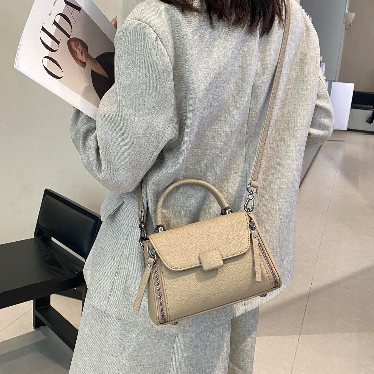 Cross-Border Retro Genuine Leather Boston Bag, Simple Versatile Fashion Shoulder Bag, Luxury High-End Women's Handbag - Thumbnail 3