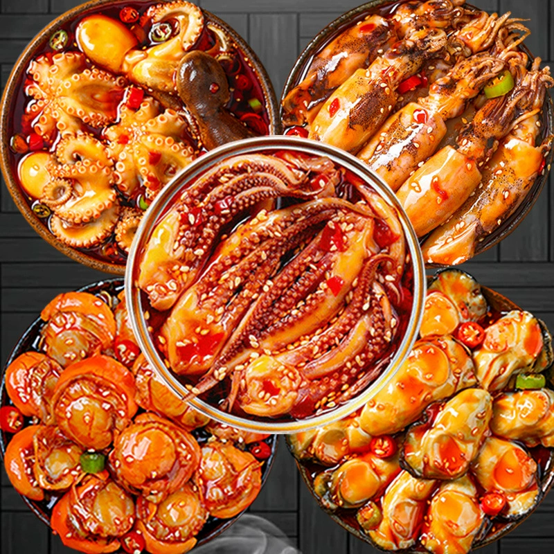 Острый обжаренный абалоновый устрица мясо готовые к употреблению охладённая консервированная острая морепродукты приготовленная еда консервированные закуски интернет-кулинарии