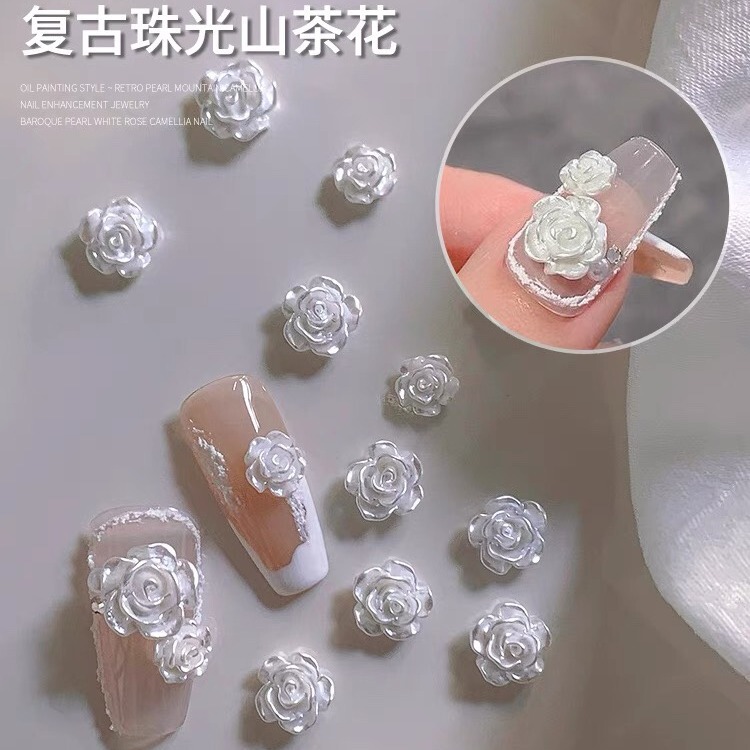 New Multicolor Pearl Camellia Nail Art Decoration Rose Pink Three-dimensional Simple Cute White Nail Accessories