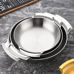 創意韓式不鏽鋼圓盤金色雙耳焗飯盤餐廳小吃盤子甜品蛋糕盤意面盤