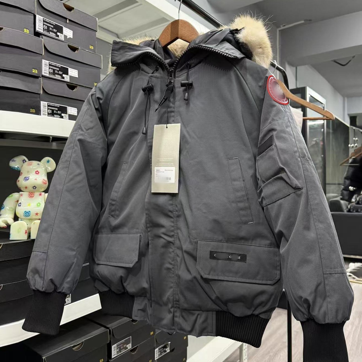 Ganso 01 chaqueta corta de piloto pareja de invierno hombre y mujer chaqueta de plumón abrigo cuello de pelo grueso moda cálida