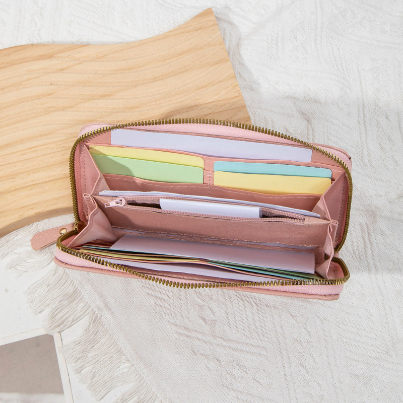 2025 nueva cartera de mujer larga cremallera bolso de mano de moda bordado bolso de cambio de cuero suave de gran capacidad