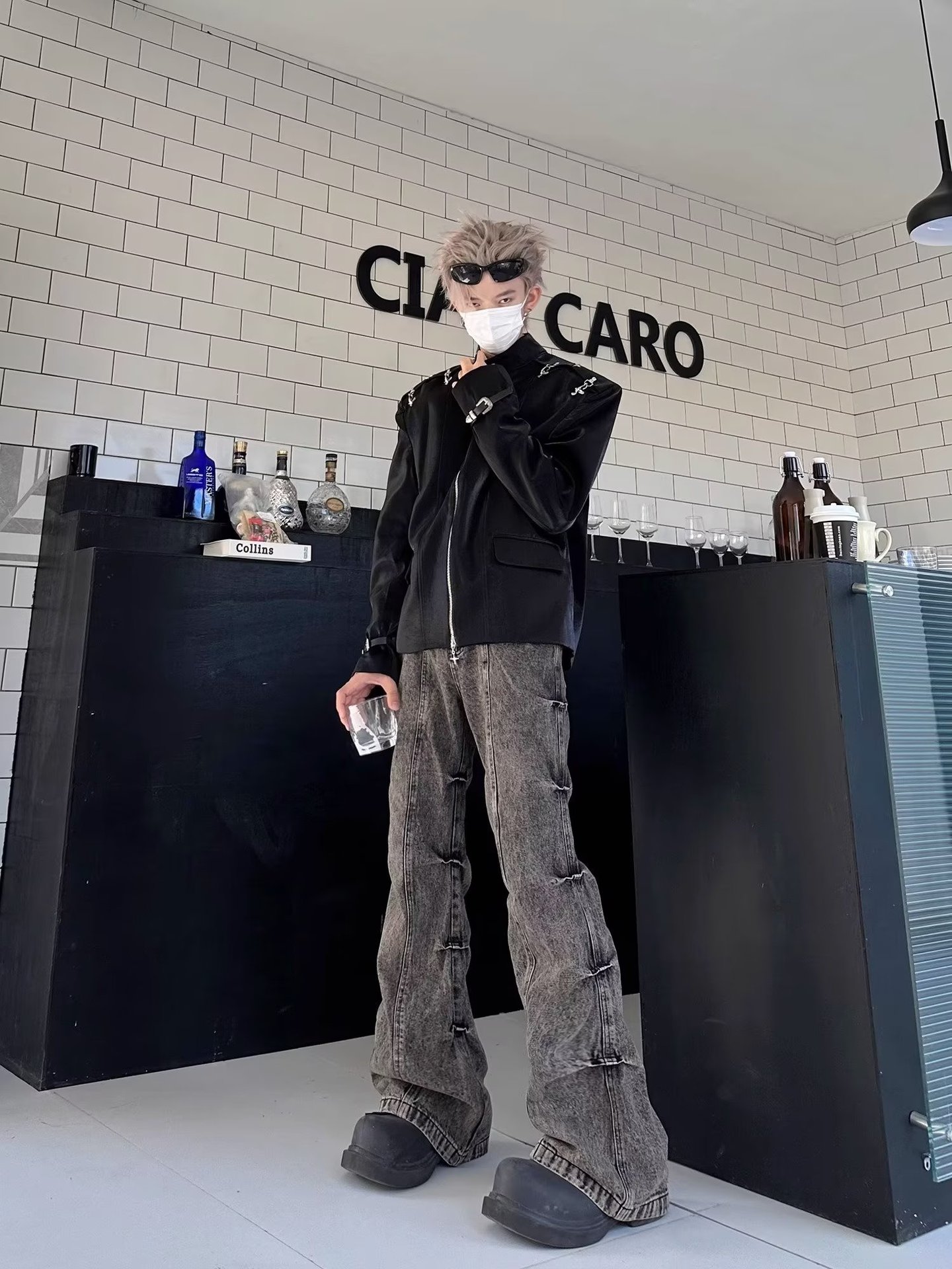 American High Street Vintage Worn-out Earth-tone Washed Pleated Flared Jeans Men's Wide-leg Trendy Long Pants_mkmklike.com