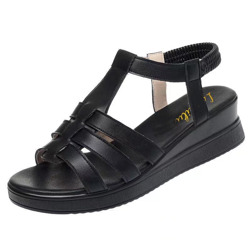 2026 verano nuevo cuero suave anti-derrapante sandalias romanas retro moda elástica zapatos de madre de talón de pendiente
