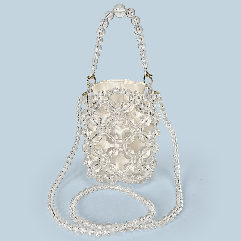 New Transparent Irregular Hand-Woven Acrylic Crystal Beaded Banquet Phone Bag Crossbody Bucket Mini Bag - Thumbnail 2