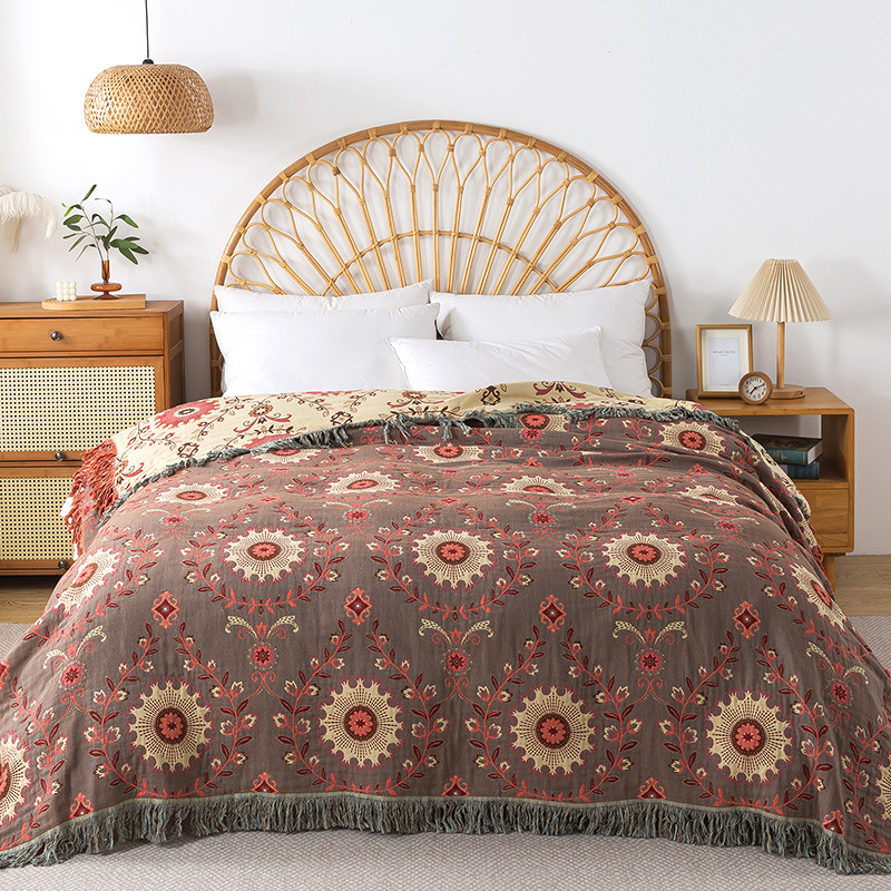 더블 플라워 브라운 태슬 타월 퀼트