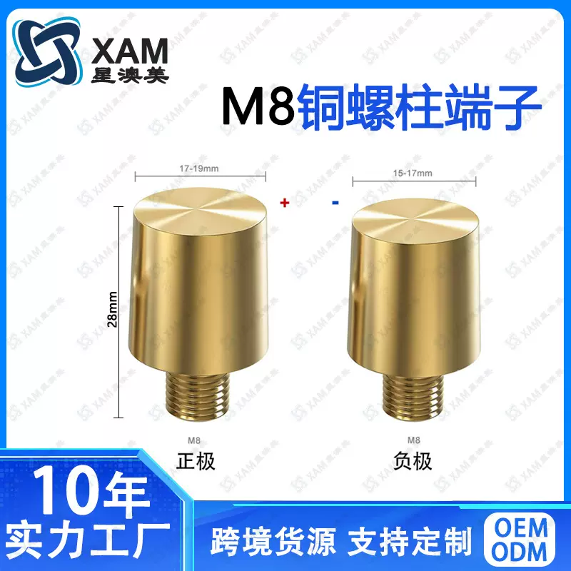 货车电池M8实心头圆头铜柱纯铜端子转换接线柱锂电池盒接线端子