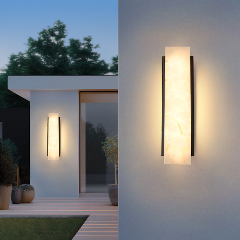 Modern Simple Outdoor Wall Lamp Balcony Hall Villa Entrance Outdoor Waterproof Stainless Steel Imitation Marble Wall Lamp