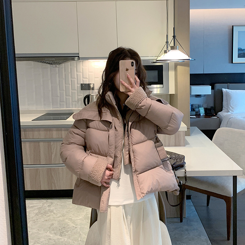 外贸羽绒棉服女加厚羊羔毛短款外套2025冬季新款设计感收腰棉袄潮|undefined