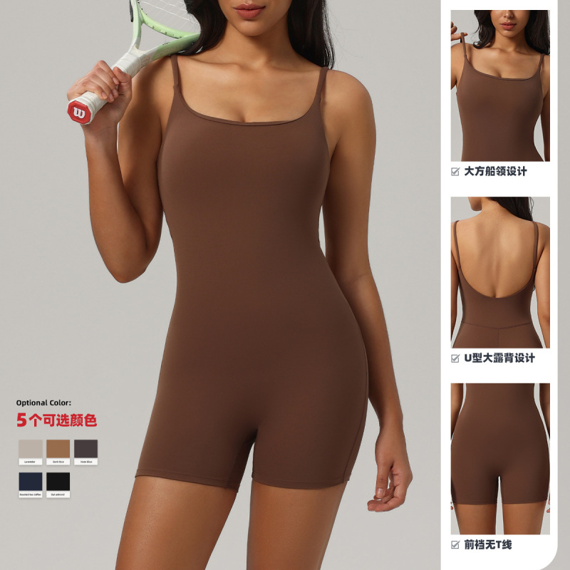 ヨーロッパとアメリカのクロスボーダーアマゾンは、胸パッド付きのヌードヨガサスペンダージャンプスーツ、女性用のタイトなスポーツジャンプスーツを専用に提供しています|undefined