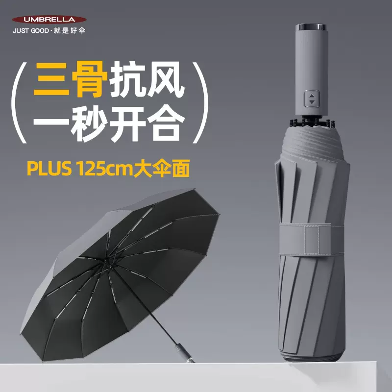 125cm加大自动雨伞定制太阳折叠晴雨两用黑胶遮阳广告伞印图案