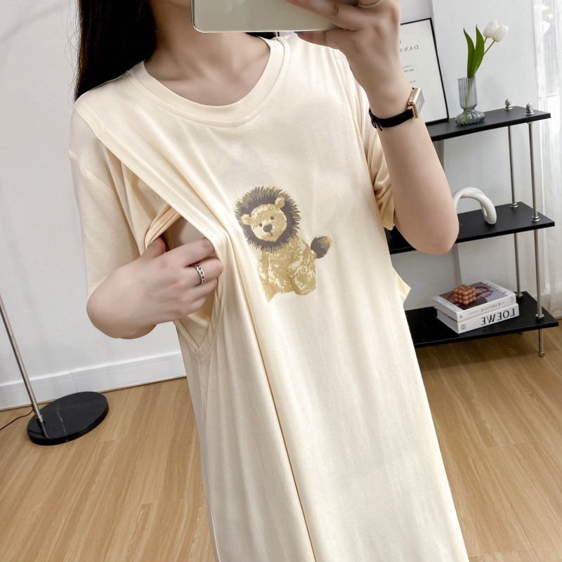 9175 Pregnant Women's Dual-Use Breastfeeding Dress Summer Modal Loose Thin Breastfeeding Clothes Pajamas for the Moon 9175 Pregnant Women's Dual-Use Breastfeeding Dress Summer Modal Loose Thin Breastfeeding Clothes Pajamas for the Moon