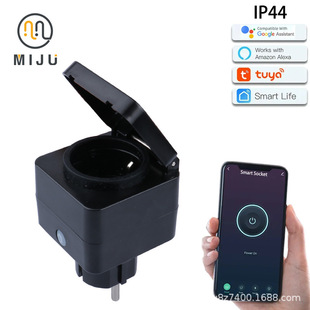 Outdoor Waterproof Wifi Smart Energy Metering Socket Ip44 Level Tuya Voice Linkage Eu Intelligent Voice Control