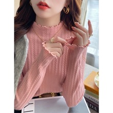木耳边半高领打底衫女秋冬季内搭2025新款半高领针织衫长袖毛衣
