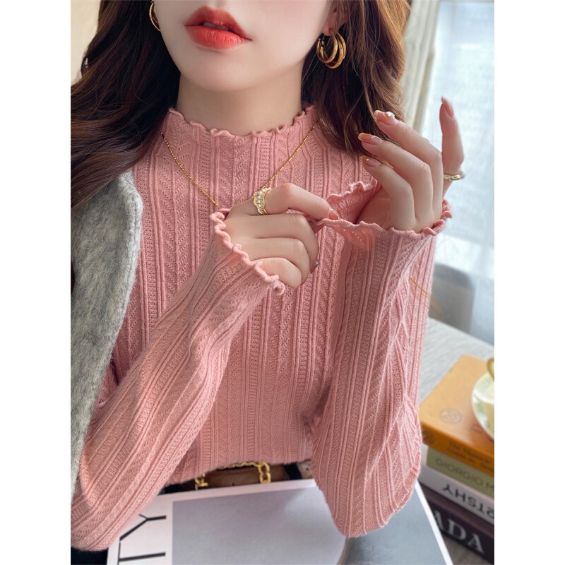Ruffled Half-High Collar Base Layer Sweater for Women, Autumn and Winter 2026 New Style Half-High Collar Knit Long-Sleeve Sweater Ruffled Half-High Collar Base Layer Sweater for Women, Autumn and Winter 2026 New Style Half-High Collar Knit Long-Sleeve Sweater
