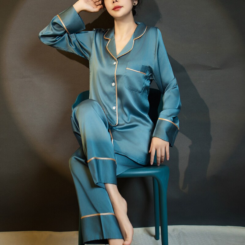Mumi Heavyweight Silk Pajamas for Women, Spring and Autumn Long-Sleeved Home Wear Set, Large Size, Can Be Worn Outside, Summer Home Wear