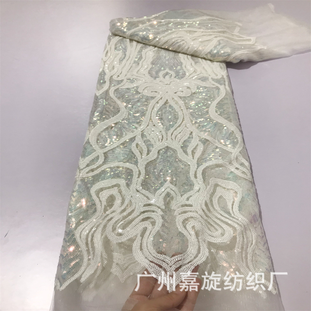 Malla de poliéster africano lentejuelas encaje europeo y americano DIY elegante vestido de novia vestido etapa rendimiento ropa tela JX3957 image 12