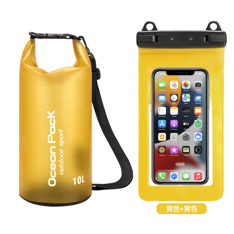 PVC防水桶+双挂钩磨砂半透PVC手机袋=黄色+黄色组合款