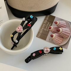 精致爱心水钻香蕉夹发卡轻奢感后脑勺蝴蝶结扭扭盘发夹增高马尾夹