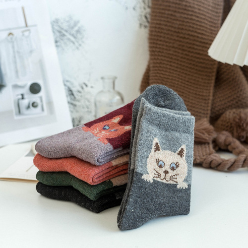22 new winter socks for women, mid-calf socks for cats, thickened and warm rabbit wool socks, exclusively for cross-border foreign trade on Amazon