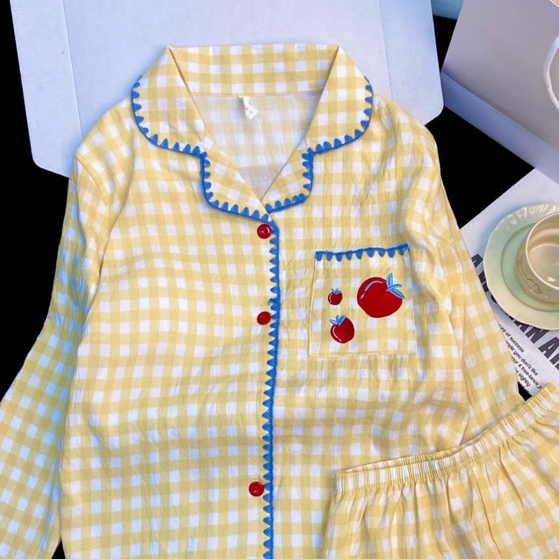 春秋睡衣女款带胸垫居家长袖云朵棉可爱大码女士家居服高级感套装|undefined