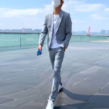 英伦风休闲百搭西装套装男西服两件套韩版修身新郎结婚礼服商务潮