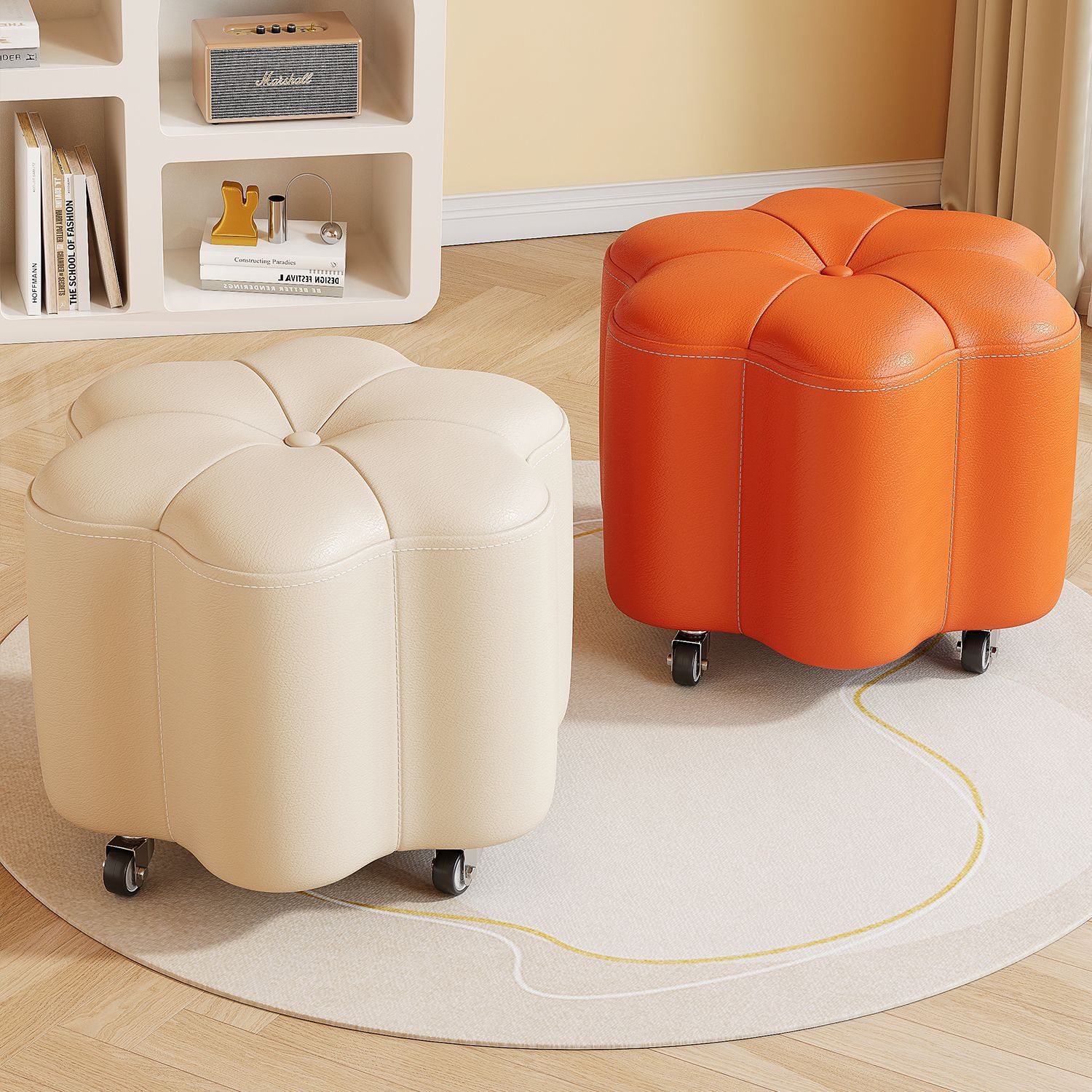 Swivel Stool with Wheels for Home Use, Low Stool with Backrest, Small Bench, Children's Chair, Toddler Stool, Rental Creative Shoe-Changing Stool