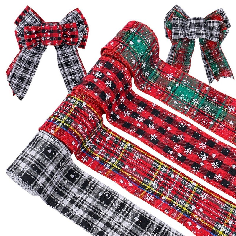 クリスマス雪花格子リボンDIYプレゼント包装リボン飾りクリスマスツリー装飾品|undefined
