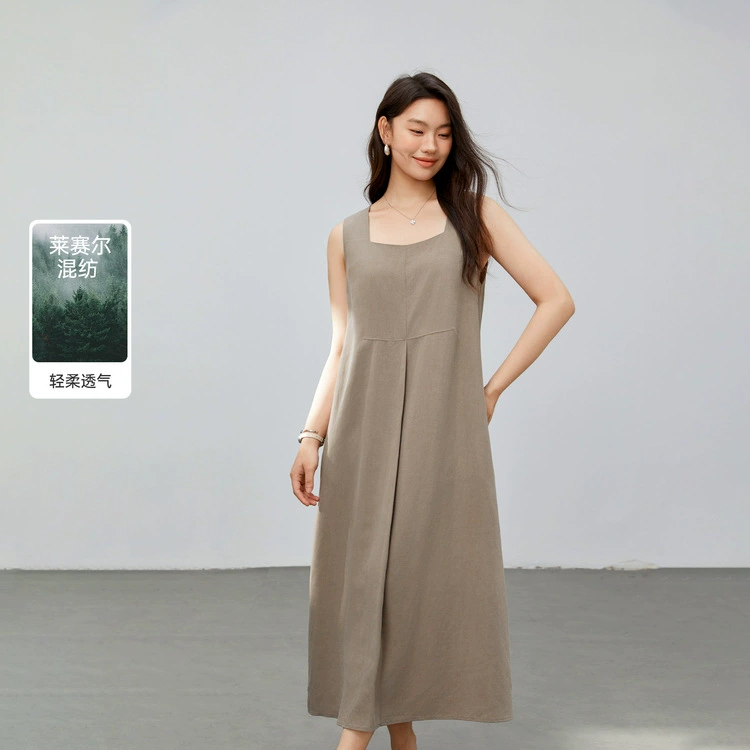 【Простое и интеллектуальное платье для похудения с квадратным вырезом】Женская одежда больших размеров для женщин с пышными формами, весна 2025, новый стиль.