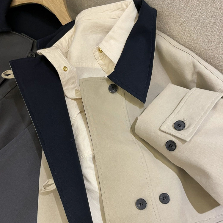 Island list!! Minimalist and Special, Lyocell Cotton Retro Contrast Lapel One-Hand Long Windbreaker Jacket