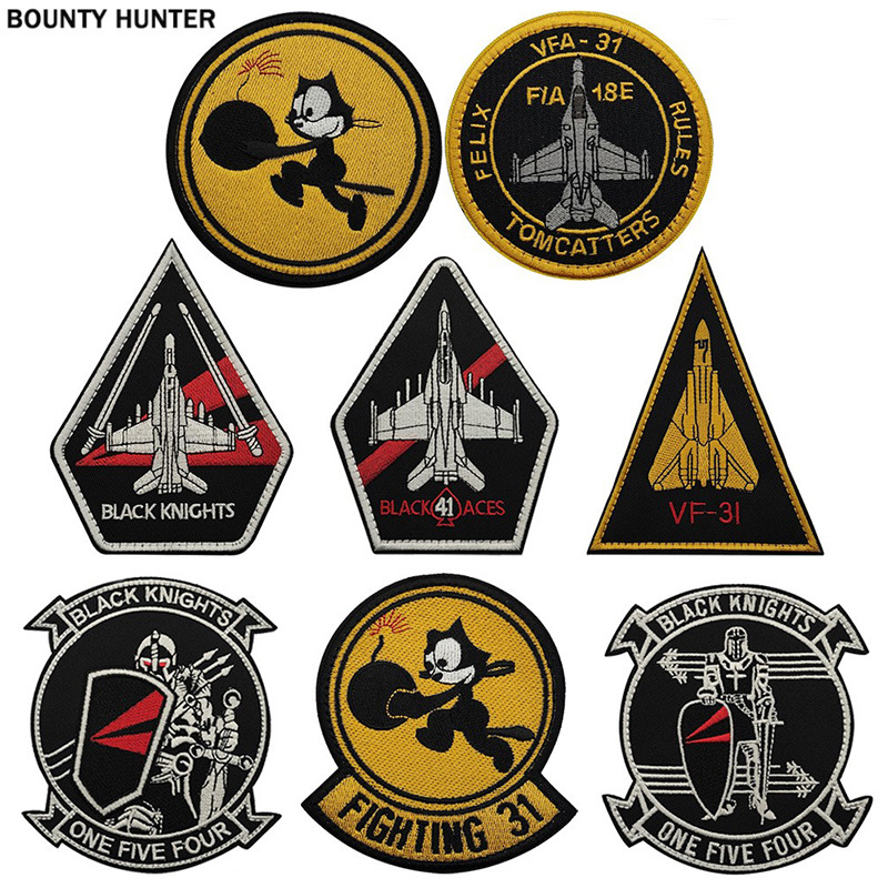 VF-154 黑武士VF-31菲利克斯猫攻击机战术刺绣布贴魔术贴海军贴纸