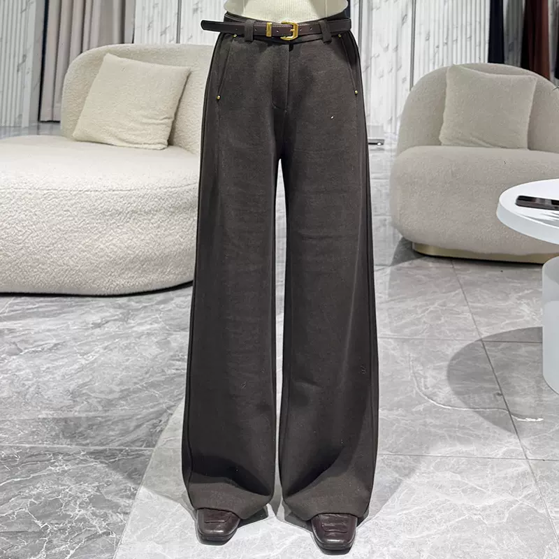 新款铆钉装饰羊毛混纺休闲裤2025冬季女裤热卖款中性风直筒裤长裤
