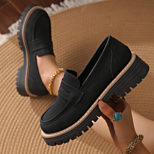 2025 New Spring & Fall Loafers Large Size Casual Frosted British Style Women's Shoes Thick Heel Thick Sole Export Retro