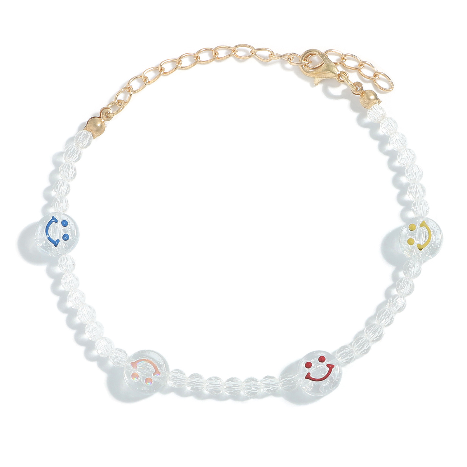 New Contrast Color Smiley Face Acrylic Round Bead Necklace Bracelet Set display picture 4