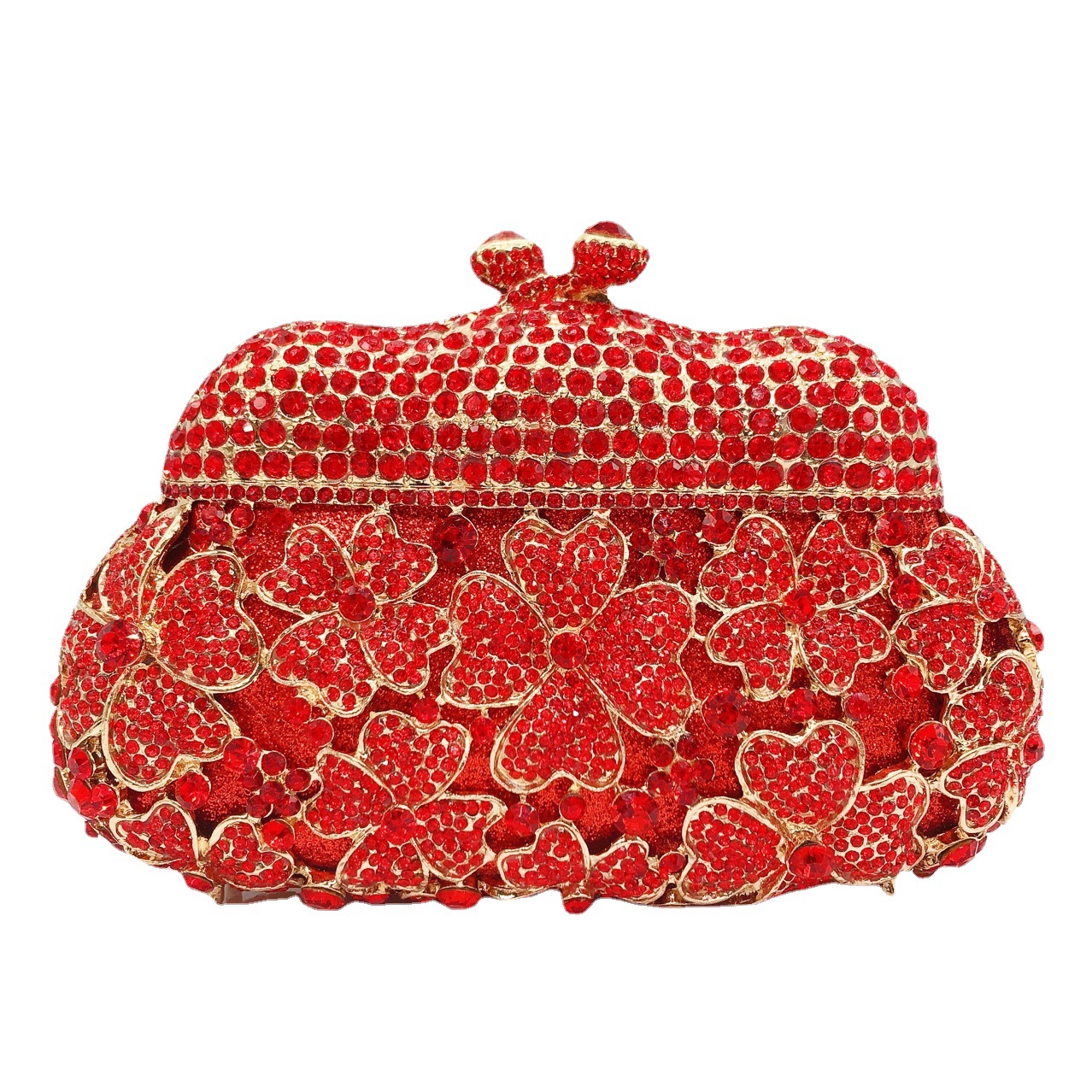 Túi clutch dạ hội đính kim cương hình cỏ bốn lá pha lê — Màu vàng