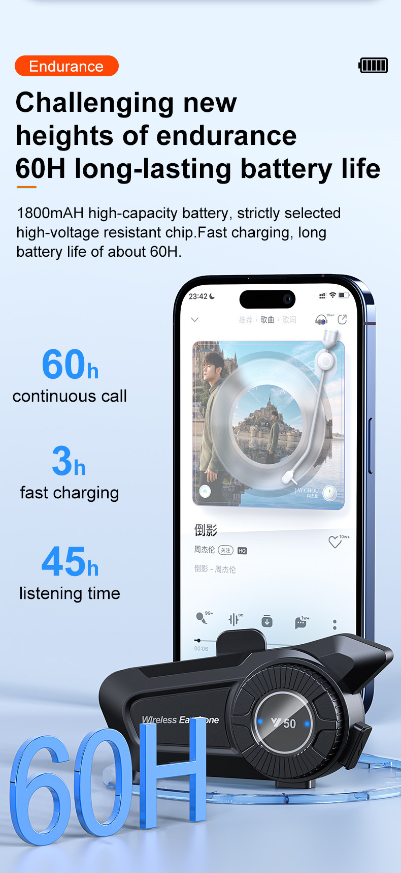 Cross-Border New Y50 Helmet Bluetooth Headset 1800Mah Long-Lasting Battery Life Intelligent Noise Reduction Waterproof Motorcycle Dedicated