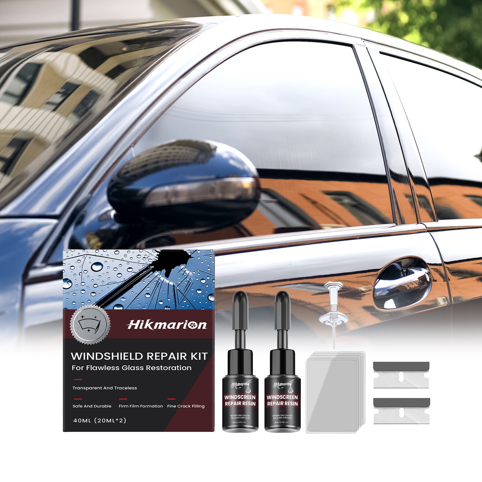 Hikmarion Car Windshield Care Kit for Daily Repair, Refurbishment, and Maintenance of Car Window Glass Cracks