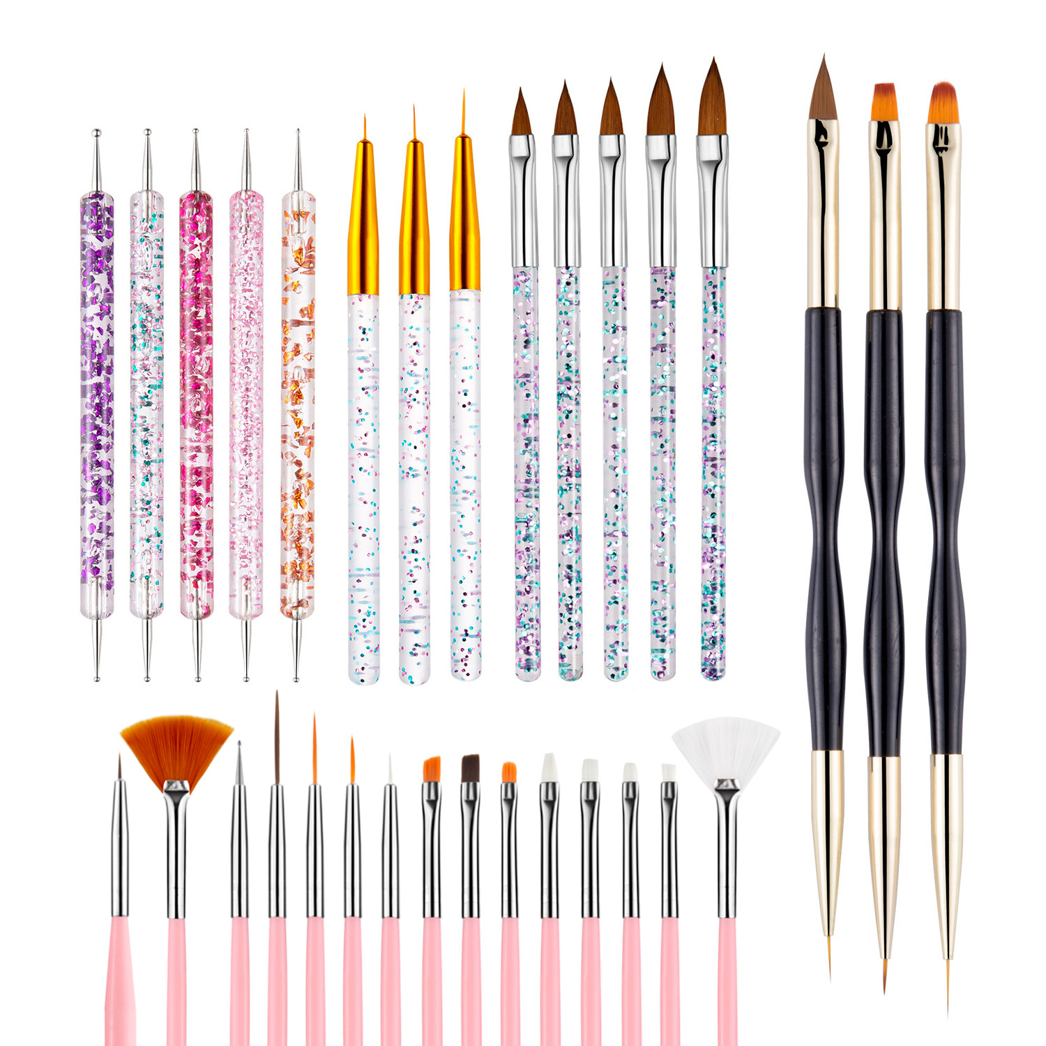 Amazon 28 piezas de uñas cepillo conjunto traje fototerapia pintura dibujo línea pintura flor floración uñas herramientas traje