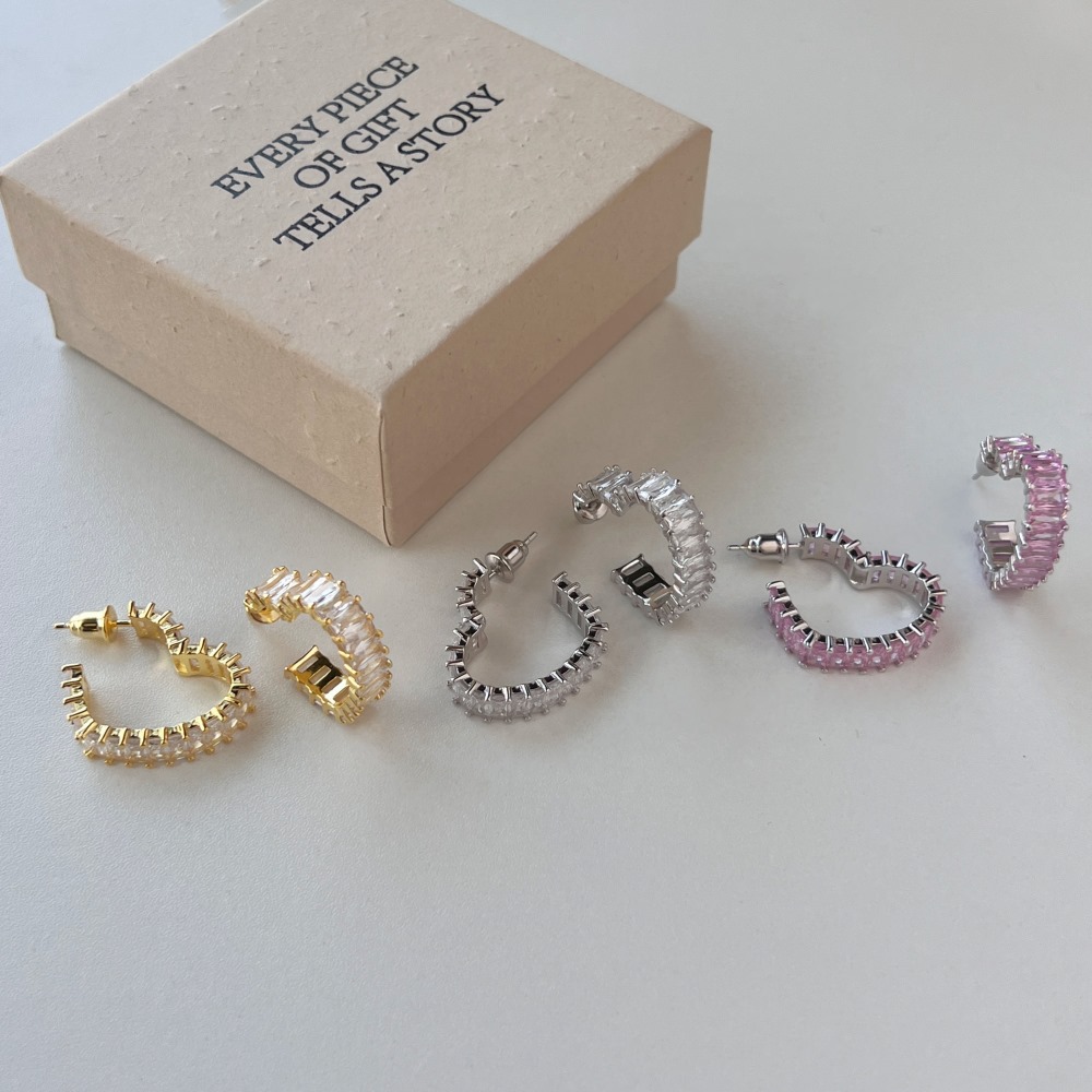 Plating, Inlay Design 1 Pair 18K Gold Plated Rhodium Plated 925 Sterling Silver Zircon 925 Sterling Silver Earrings Heart Shape Hoop Earrings Ear Studs